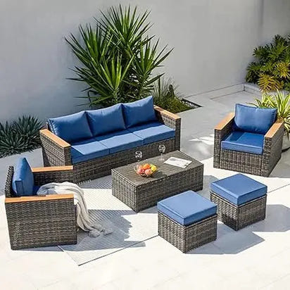 Outdoor PatioLix Conversation Set 6 Pieces Sectional Sofa Chair with Ottoman
