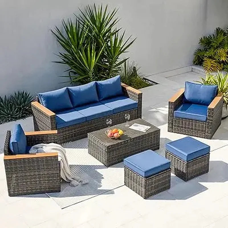 Outdoor PatioLix Conversation Set 6 Pieces Sectional Sofa Chair with Ottoman