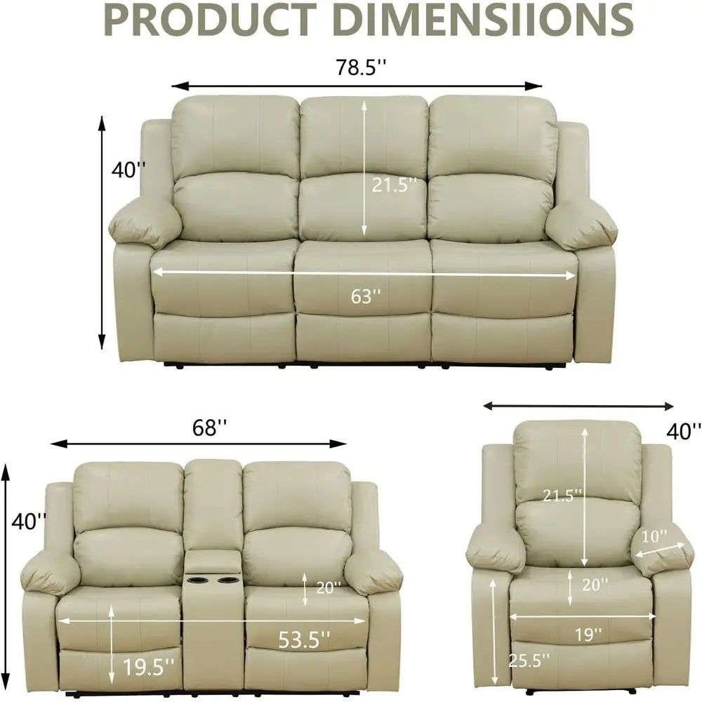 Recliner Soa Set, 3 Piece Living Room urniture Set, Manual Reclining Soa, Lovesat Couch and Chair with Cup Holders&Storage ole o