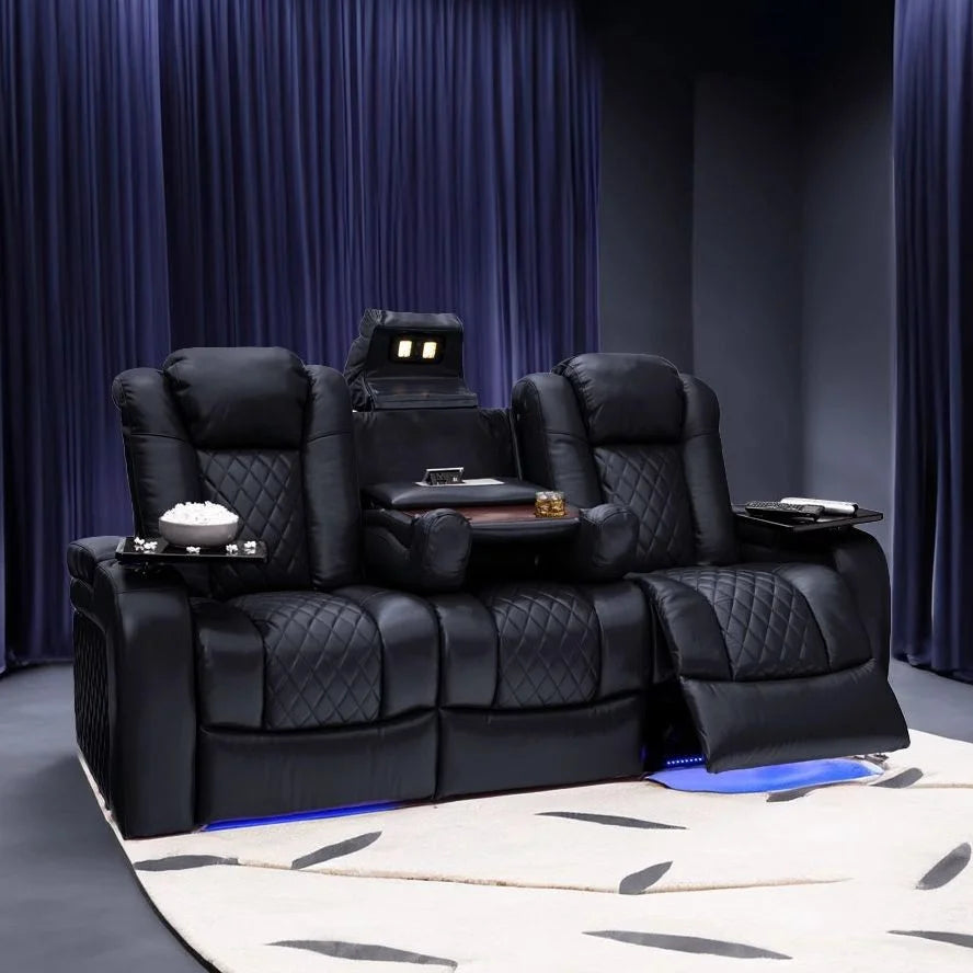 Luxury Theater Furniture Black Color 3seater Electric Cinema Sofa Home Theater Sofa Cinema Living Room Recliner Sofa Chair