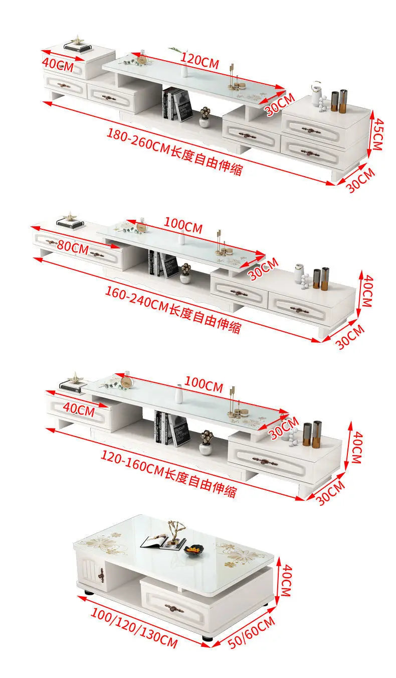 Modern & Minimalist Tempered Glass Expandable TV Stand & Coffee Table Set - European Style, Ideal for Small - Space Living Rooms