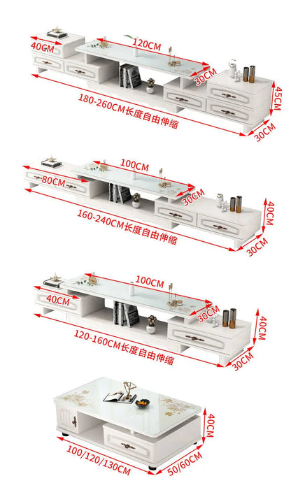 Modern & Minimalist Tempered Glass Expandable TV Stand & Coffee Table Set - European Style, Ideal for Small - Space Living Rooms