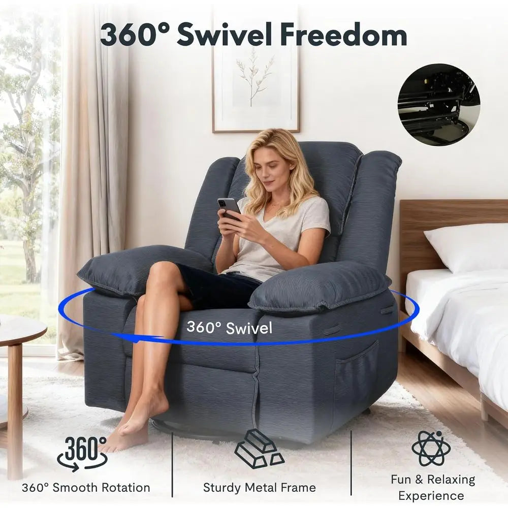 Adult Swivel Rocker Recliner with Massage & Heat, Manual Rocking Chair featuring USB Port and Side Pocket, Ideal for Small Space