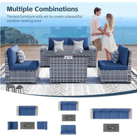 7 Piece Patio Furniture Set with Fire Pit Table, 8''Wide Armrest Modular Rattan Outdoor Sectional Sofa Set,Wicker Patio