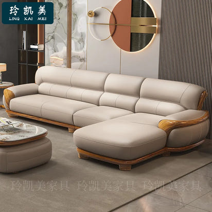 New Chinese ebony leather sofa living room combination size apartment first layer cowhide straight row sofa