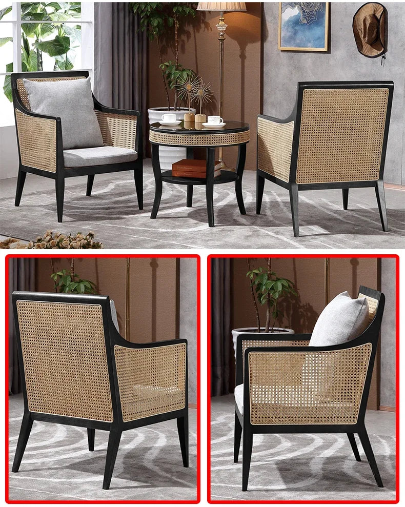 Balcony Rattan Living Room Chairs Outdoor Ergonomic Living Solid Wood Chairs Makeup Simple Fauteuil Salon Furniture Decoration
