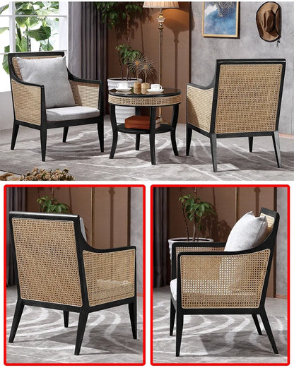 Balcony Rattan Living Room Chairs Outdoor Ergonomic Living Solid Wood Chairs Makeup Simple Fauteuil Salon Furniture Decoration