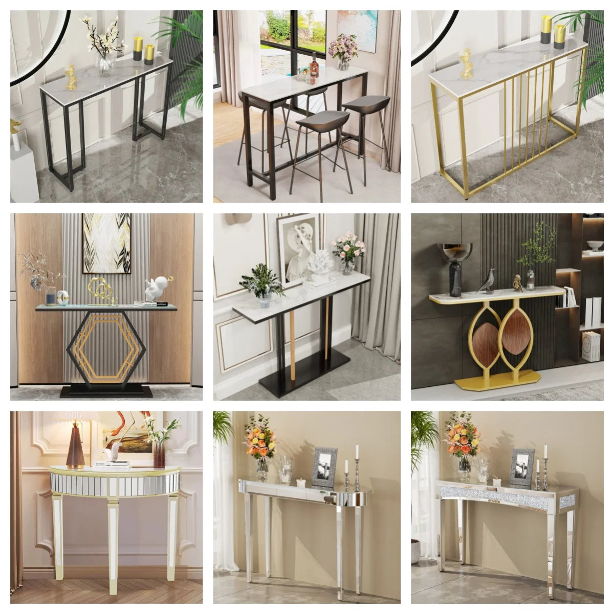 LUVODI Console Table for Entryway with Geometric Base Sleek Sintered Stone Top Long Accent Table for Hallway,Foyer Decor,Stora