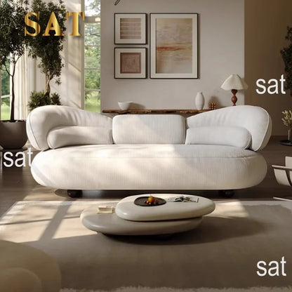 #Modern Cream Style Curved Corduroy Fabric Sectional Sofa Cloud Couch With Coffee Table Set Living Room Apartment Home Furniture