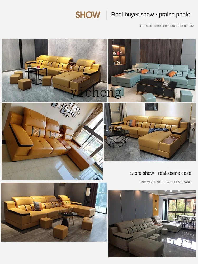 Leather Sofa Modern Simple Living Room Small Apartment Latex Storage Top Layer Leather Sofa