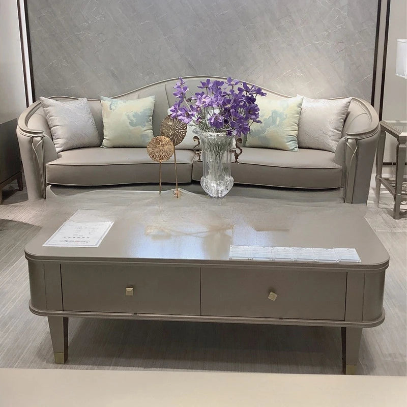 New American light luxury living room solid wood sofa coffee table combination European modern simple leather sofa model house