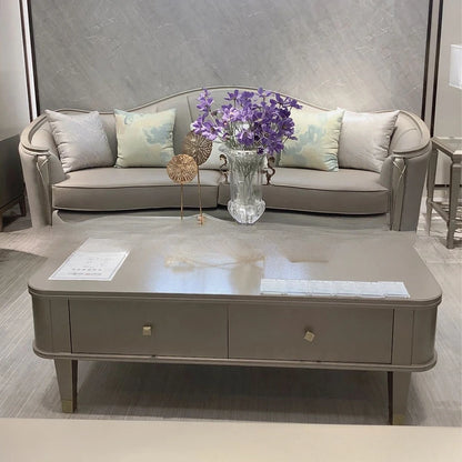 New American light luxury living room solid wood sofa coffee table combination European modern simple leather sofa model house