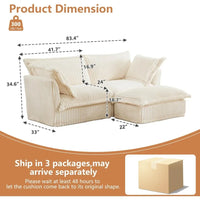 83.4” L-Shaped Comfy 2-Seat Sofa Couch Upholstered Deep Seat Couches With