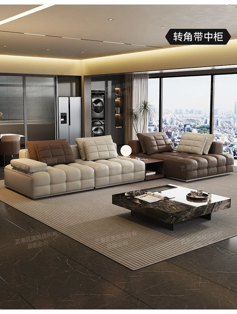 Lawrence leather sofa full green leather living room 2025 new minimalist straight row