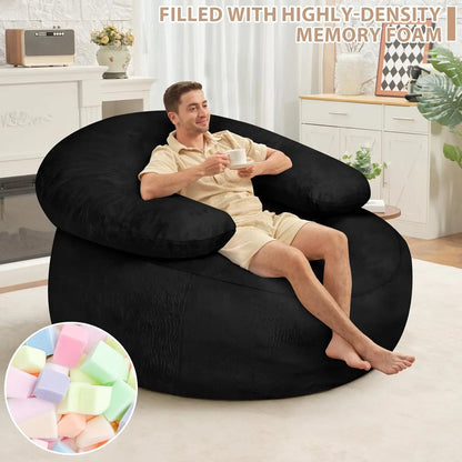 Oversized Bean Bag Sofa with Filler, Ultra Soft Faux Fur Floor Chair for Gaming and Reading, Black