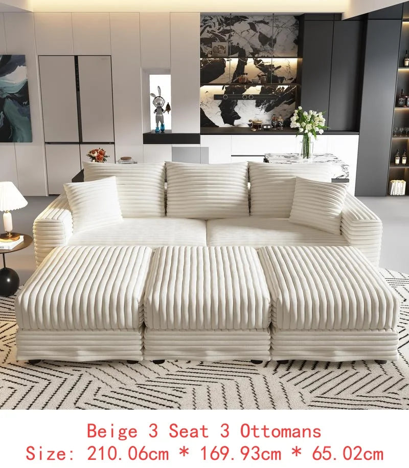 82.7" Plush Corduroy 3-Seat Sofa, Modern Comfy Upholstered Cloud Couch, Deep Seat Lounge Chair with Soft Pillows for Living