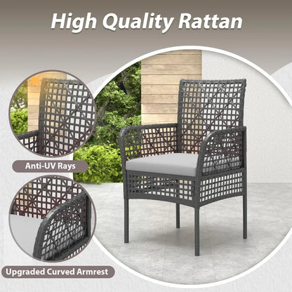 4-Piece Rattan Patio Sofa Furniture Set with Two-Tier Coffee Table, Weather-Resistant Upholstered Couch, Openwork Wicker Convers