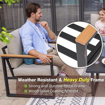 PatioLix Furniture Set, 4 Pieces Outdoor Patio Furniture with Coffee Table Set, Metal Patio Conversation Sets with Washable