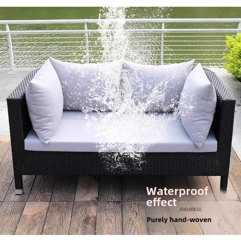 Nordic Outdoor Garden Sofas Leisure PE Rattan Garden Terrace Sofa Chair Set Courtyard Balcony Double Sofa Outdoor Furniture GG A