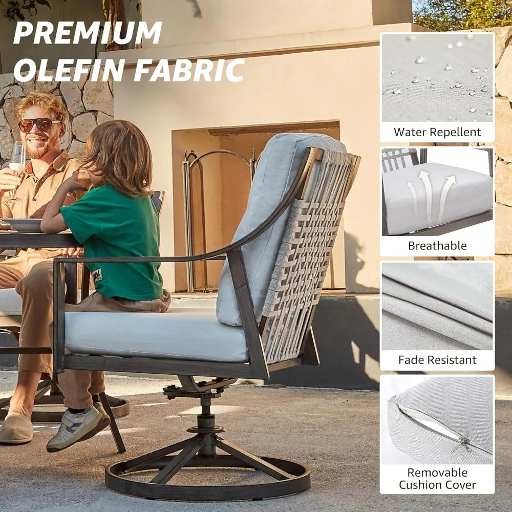 4pcs Patio Swivel Rocking Chairs and 38’’ Round Dining Table with 1.65’’ Umbrella Hole，5-Piece Outdoor Patio Dining Set