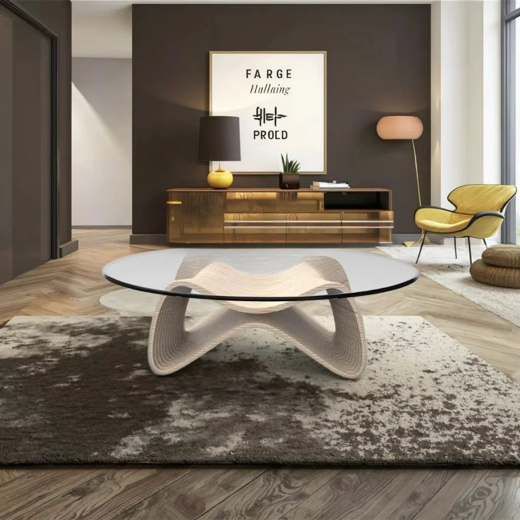 Contemporary Coffee Table, 42.5 x 28.5 x 16.1 with Tempered Glass, Natural Wood Finish for Living Room