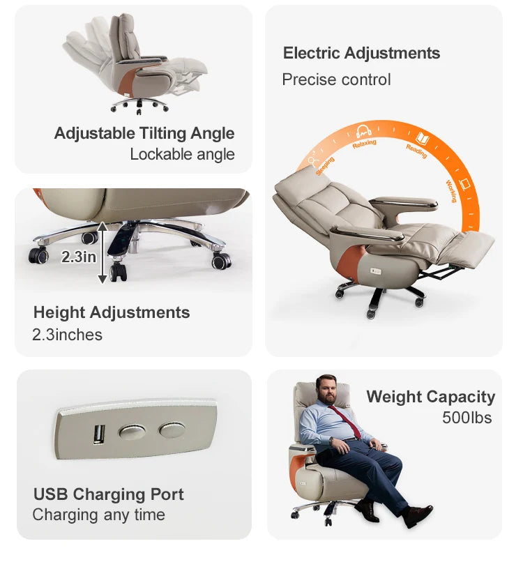 Contemporary Executive Recliner Chair Luxury Black Synthetic Leather Office Furniture Massage Feature for Boss Office Workers