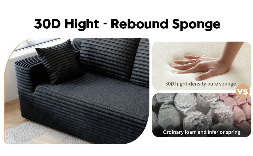 Cloud-style sectional sofa, with corduroy cover, fluffy memory foam cushions, easily assembled, modular recliner, large sofa set