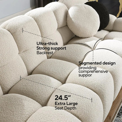 Boucle Sofa for Living Room, Cloud Couch with Solid Eucalyptus Frame & Cloud Pillow, Mid Century Modern Couch -Customized