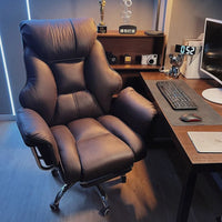 Ergonomic Reclining Office Chair with Footrest PU Leather Executive Swivel Computer Desk Chair Aluminum Base for Home Office
