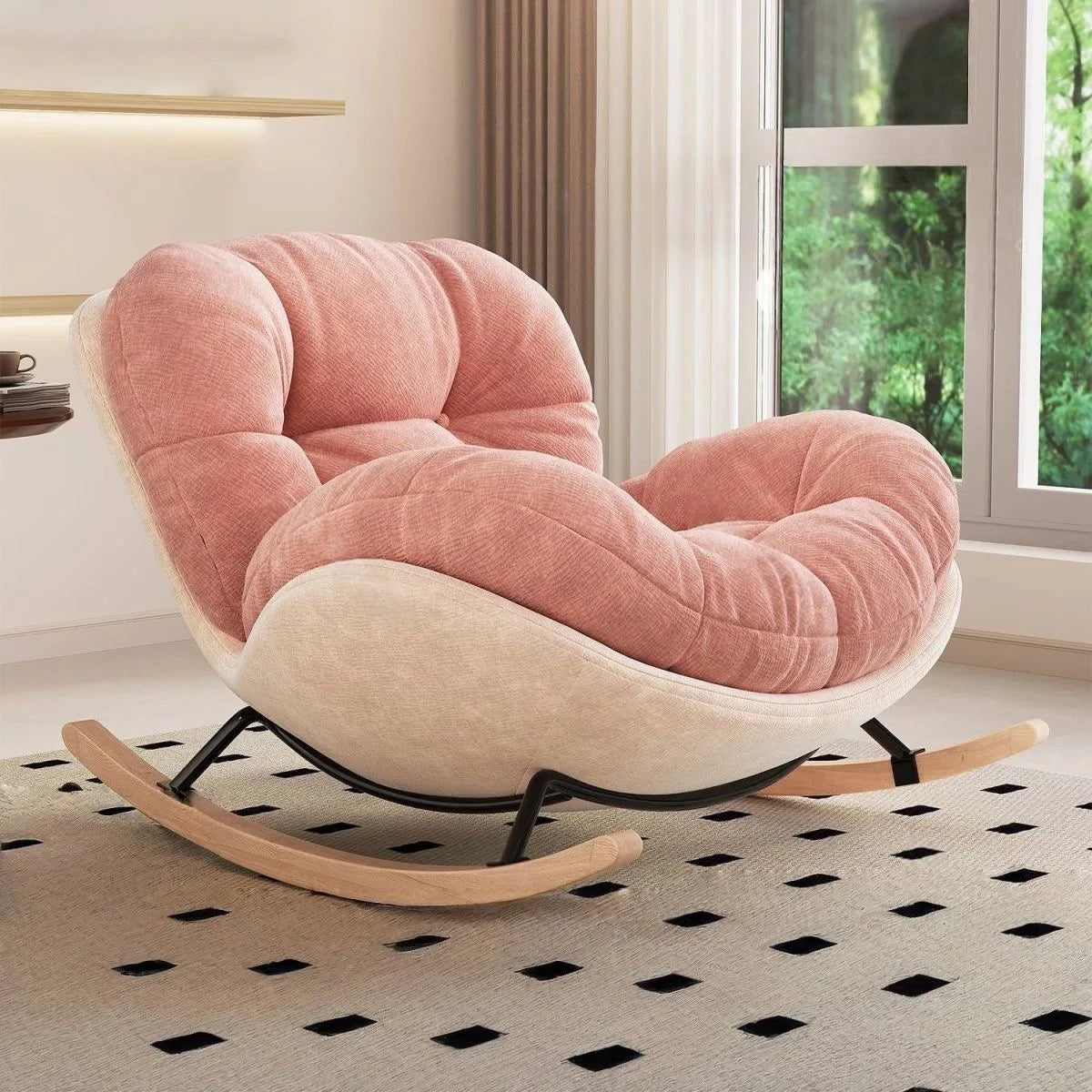 Eggshell Rocking Chair for Home Living Room Single Sofa Lazy Chair Balcony Leisure Chair Girls Pink Rocking Chair