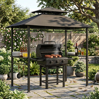 Outdoor BBQ Grill Gazebo 8x5 FT, Double Roof Vented Patio Canopy Tent With 2 Side Shelves For Backyard Cooking