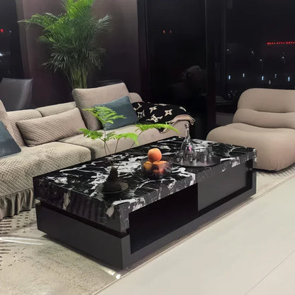 a163  Bulgari black marble luxury stone coffee table living room new walnut light luxury high sense