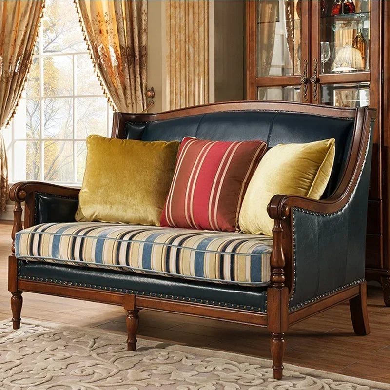 European Living Room Sofa Elegant Loveseat Wooden Modern Luxury Lounge Sofa Puffs Modular Wooden Canape Salon Furniture Home