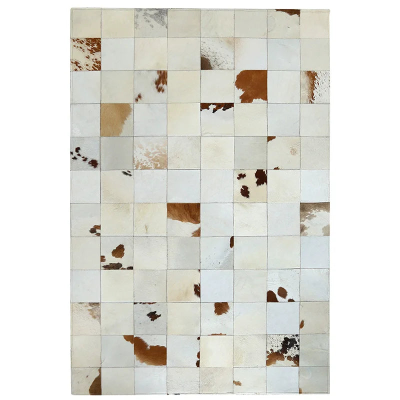 Modern Premium Cowhide Splicing Bedroom Carpet Home Docor Rugs For Living Room Natural White Plaid Floor Mat Customized Size Rug