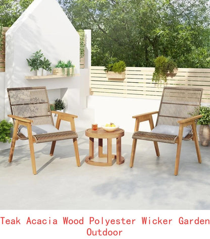 4-Piece Acacia Outdoor Furniture Set, Deep Seating Patio Conversation Set with Coffee Table and Soft Cushions, Ideal for