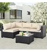 PatioLix Qwaroom Set 6 piece Grey Wicker outdoor furniture patio sectional sofa couch PE rattan conversation sets
