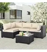 PatioLix Qwaroom Set 6 piece Grey Wicker outdoor furniture patio sectional sofa couch PE rattan conversation sets