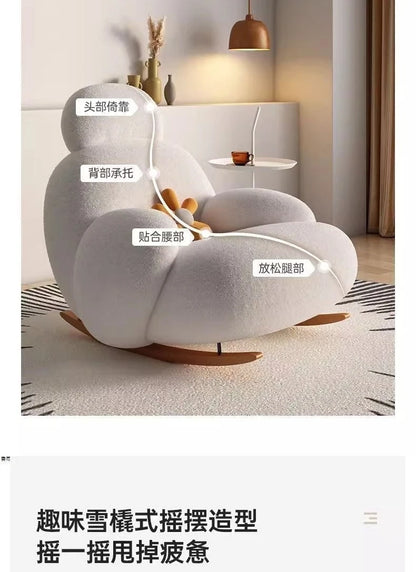 Big white Internet celebrity rocking chair lazy sofa single rocking cream living room lazy chair simple balcony bedroom