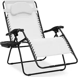 Oversized Zero Gravity Chair, Folding Outdoor Patio Lounge Recliner w/Cup Holder Accessory Tray, Pillow - Gray
