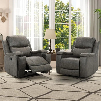 CANMOV Leather Recliner Chair, Classic and Traditional Manual Recliner Chair with Overstuffed Arms and Back, Manual Single Sofa