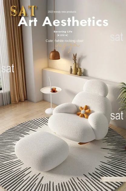 Fluffy White Living Room Chair, Modern Cute Ergonomic Floor Lounge Recliner, Meuble Salon Home Furniture Rocking Chair  Designer
