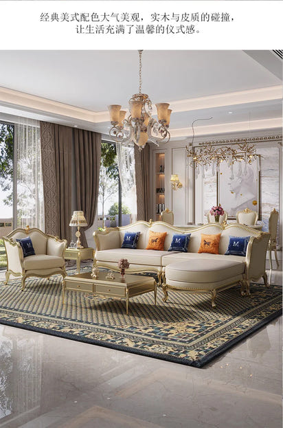 ZZ ZF Light Luxury Leather Solid Wood Sofa Combination Simple Luxury Complete Villa