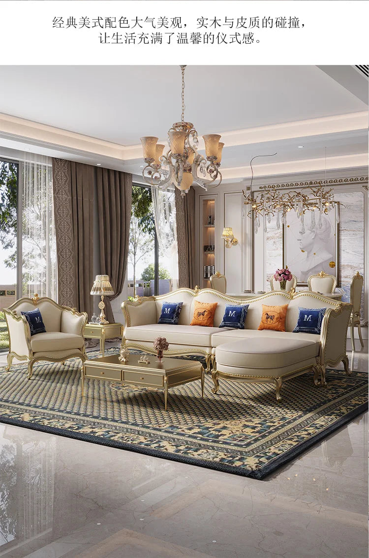 ZZ ZF Light Luxury Leather Solid Wood Sofa Combination Simple Luxury Complete Villa