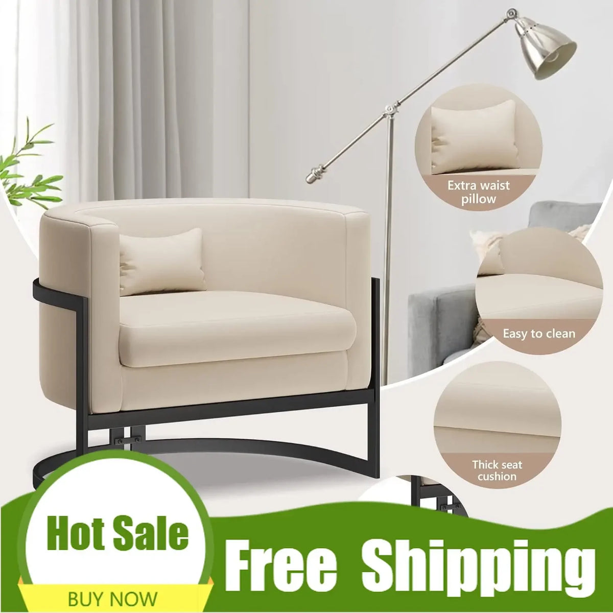 [Best Seller, Buy Now!]Premium Faux Leather Accent Chair Modern Barrel Chair Upholstered Armchair for Living Room Bedroom Single