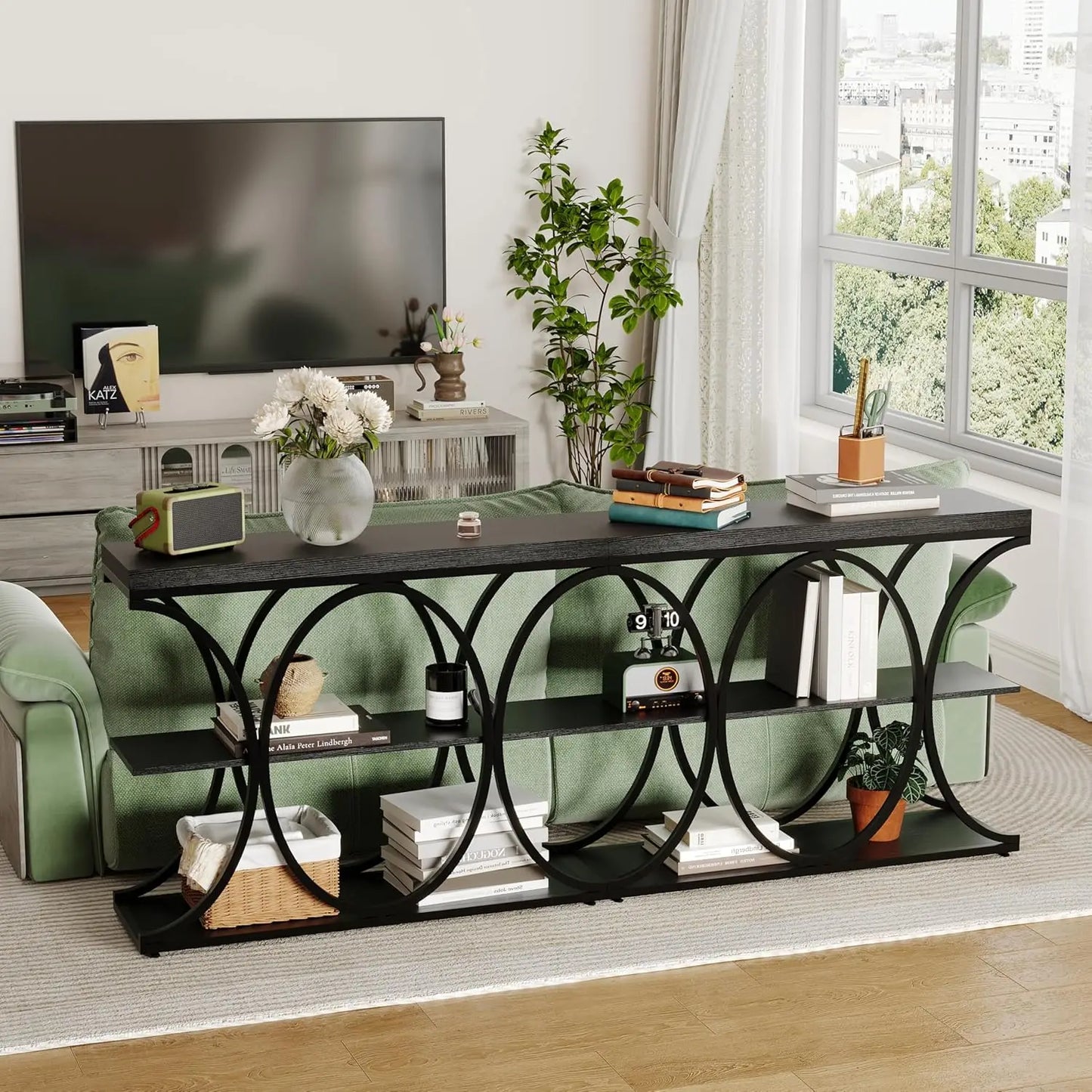 39" Narrow Console Tables for Entryway, Industrial 3-Tier Sofa Table with Metal Frame and Storage Shelves for Living Room,Foyer