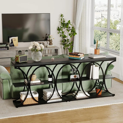 39" Narrow Console Tables for Entryway, Industrial 3-Tier Sofa Table with Metal Frame and Storage Shelves for Living Room,Foyer