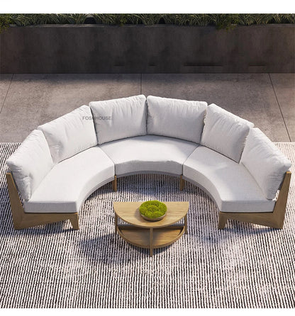 Designer Round Outdoor Sofas Combination Nordic Solid Wood Open-air Lounge Chair Home Patio Furniture Leisure Garden Sofa Chair
