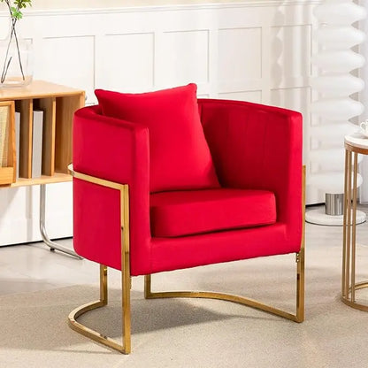 Mid-Century Velvet Accent Chair with Barrel Arms, Upholstered for Comfort, Gold Legs, White for Living/Bedroom，Customized
