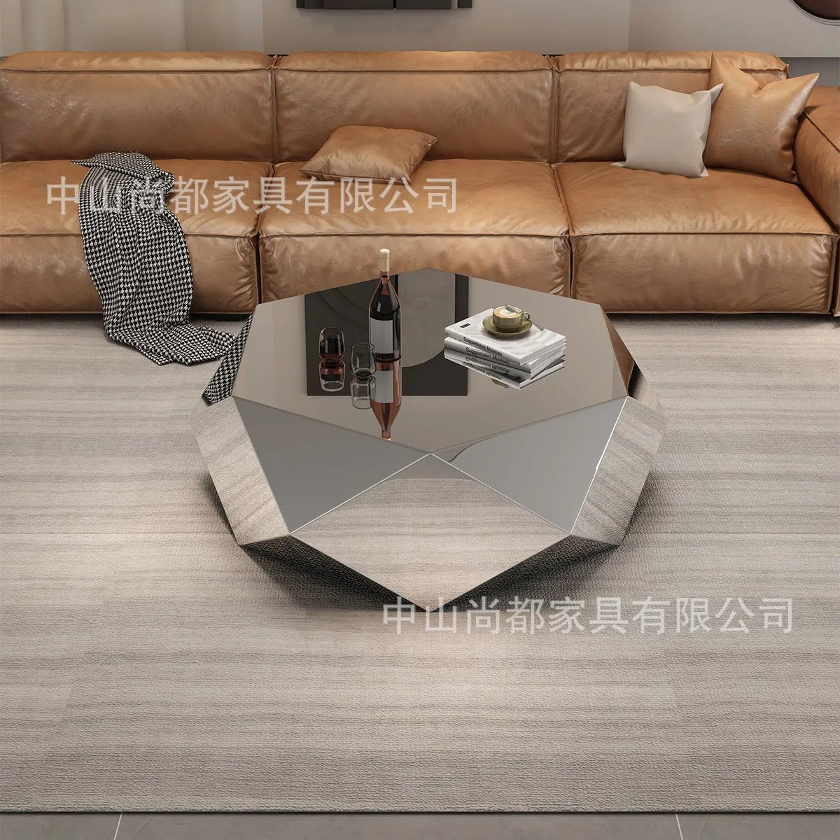 High-end Living Room Home Designer Light Luxury Modern Minimalist Special-shaped Stainless Steel Diamond Coffee Table Light Luxu