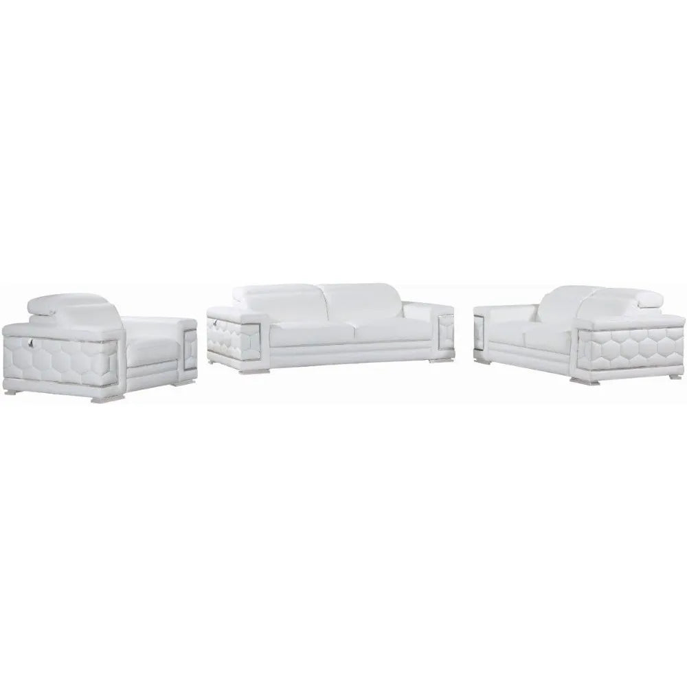 Furniture Usry Top Grain Italian Leather Set with Multi-Position Adjustable Headrests, Elegant Contemporary Design
